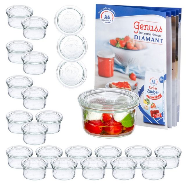 MamboCat Einmachglas “24er Set Weck Gläser 165ml Sturzglas mit 24 Glasdeckeln inkl Rezeptheft”
