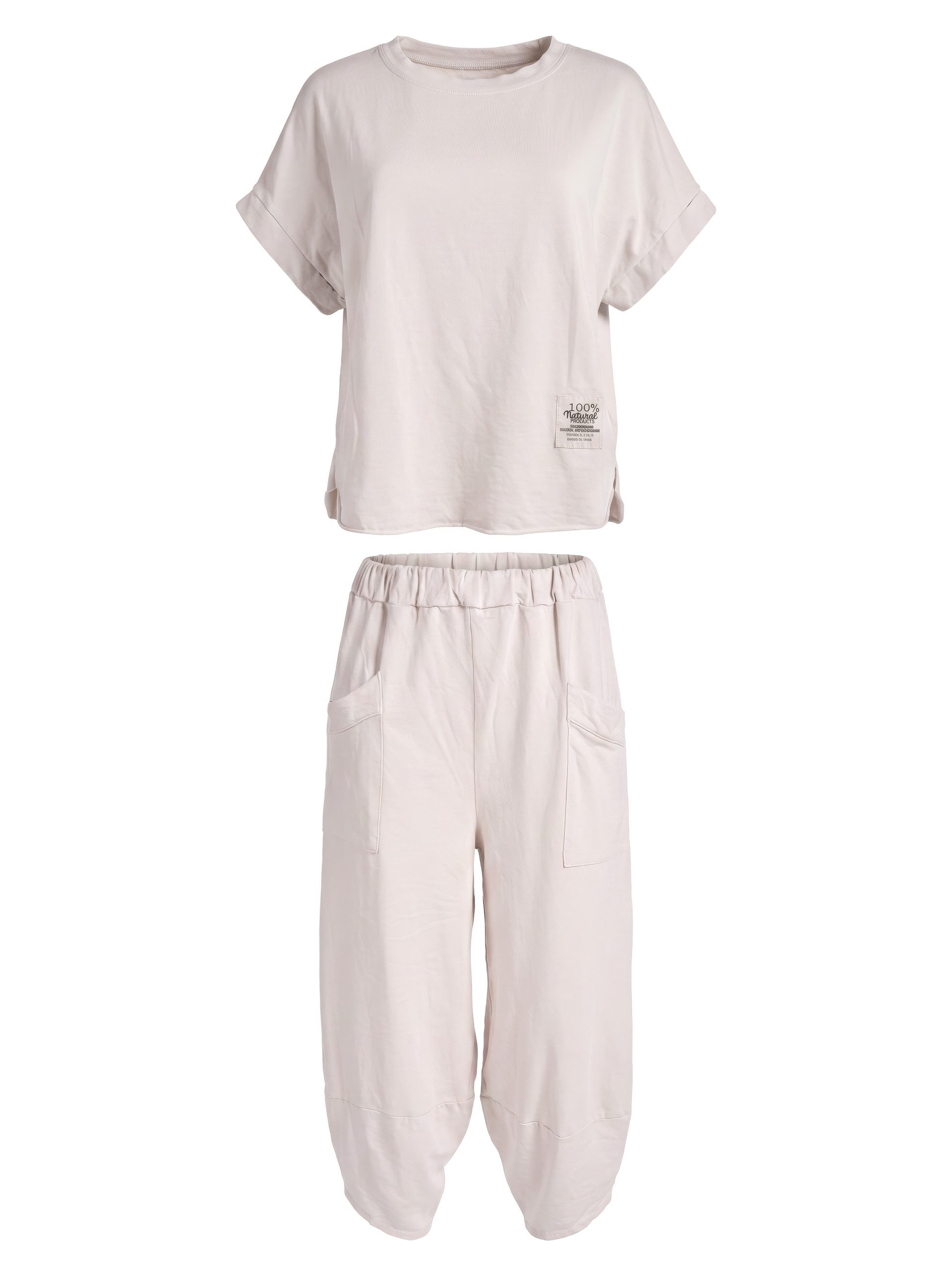PEKIVESSA Jogginganzug Oversized Kurzarm Sweatanzug Set mit 7/8-Hose (2-tlg), Sweatshirt & Sweatpants 2-tlg.