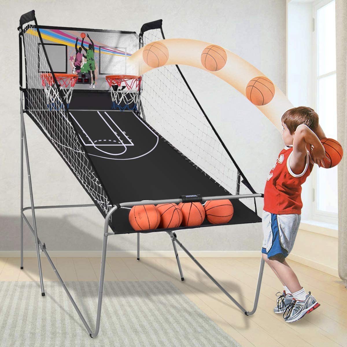 (Set), grau mit Punktezähler Basketballständer KOMFOTTEU Basketball-Schießmaschine