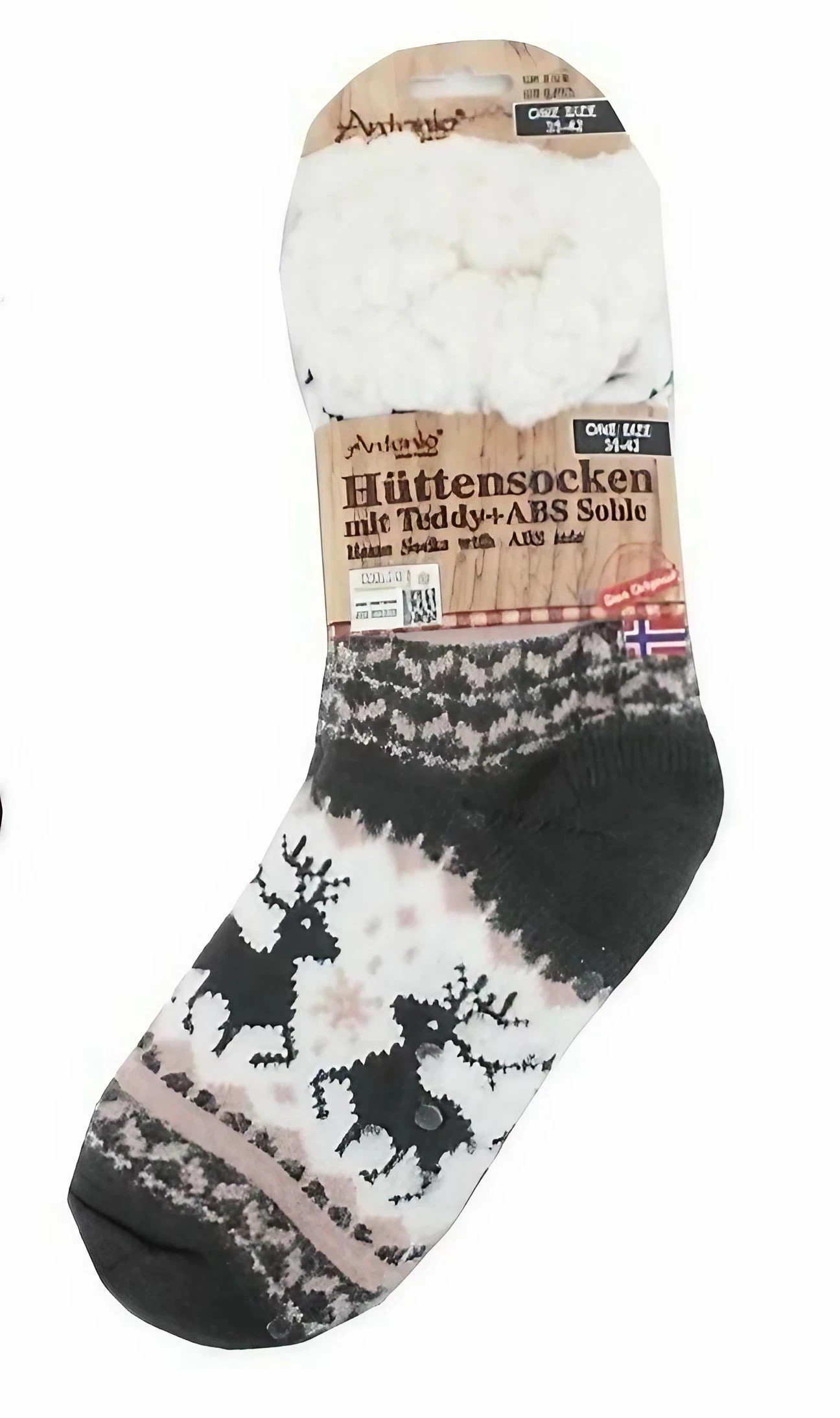 1er schwarz/weiß/rosa Antonio (1 1-Paar, ABS-Socken Sohle ABS Rutschfeste Gumminoppen Kuschelsocken Paar, mit Pack)