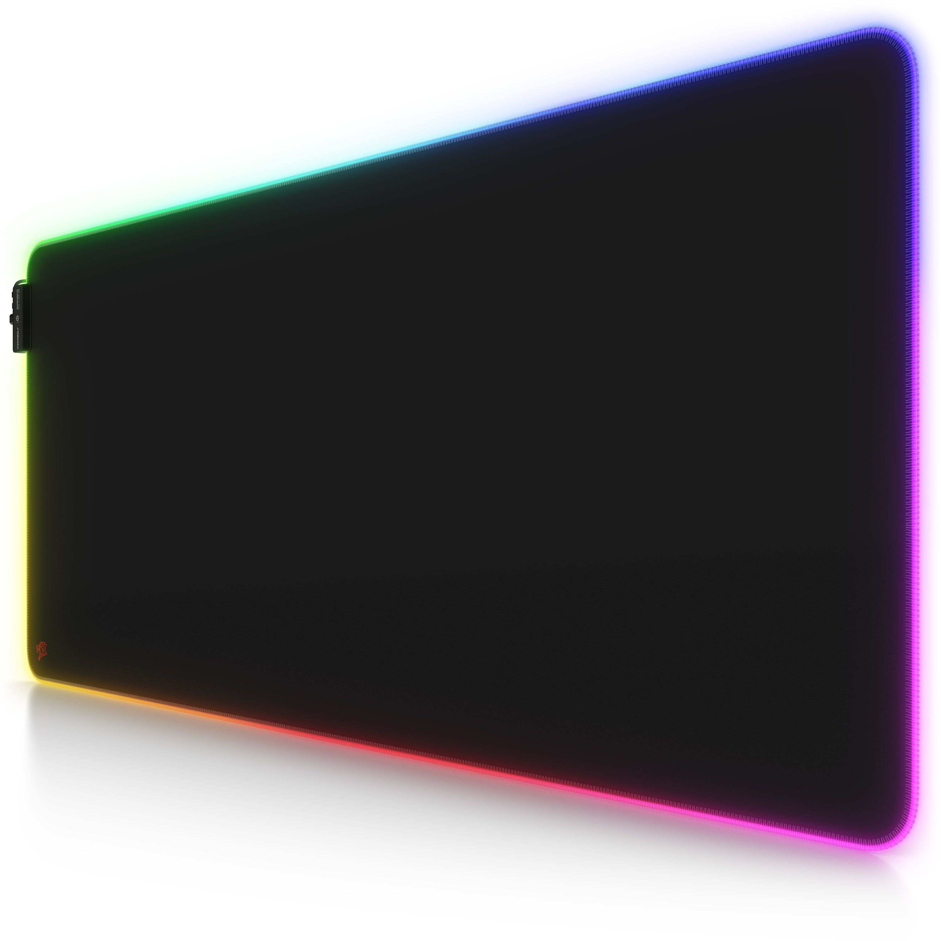 Titanwolf Gaming Mauspad RGB Mousepad 900 x 400 x 3 mm, LED, XXL Schreibtischunterlage (1-St), rutschfest, abwaschbar, Geschwindigkeit & Präzision, Icon rot