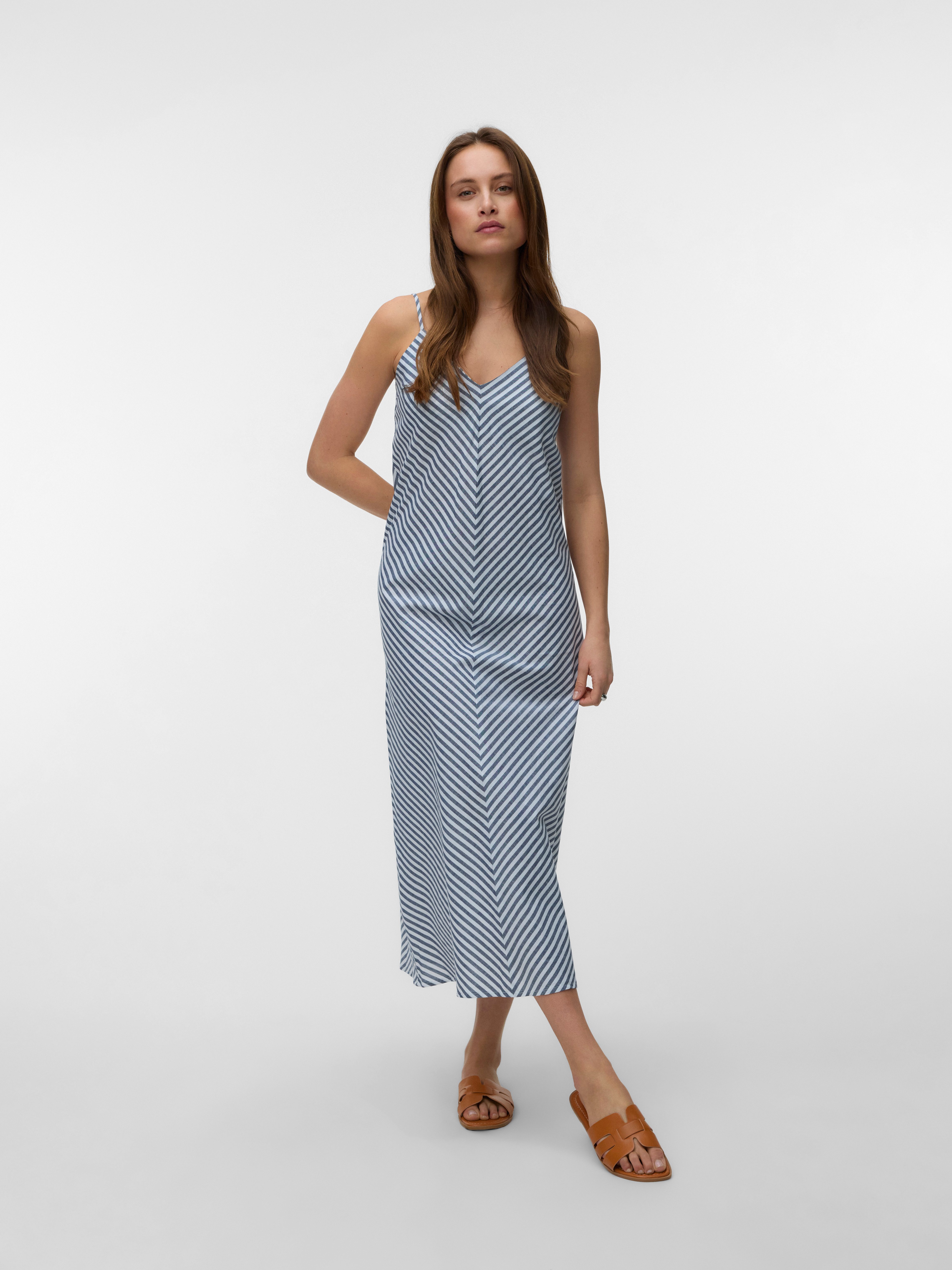 Vero Moda Trägerkleid VMSELMA 7/8 SINGLET DRESS NOOS Baumwollmischung, mit Leinen, verstellbare Spaghettiträger