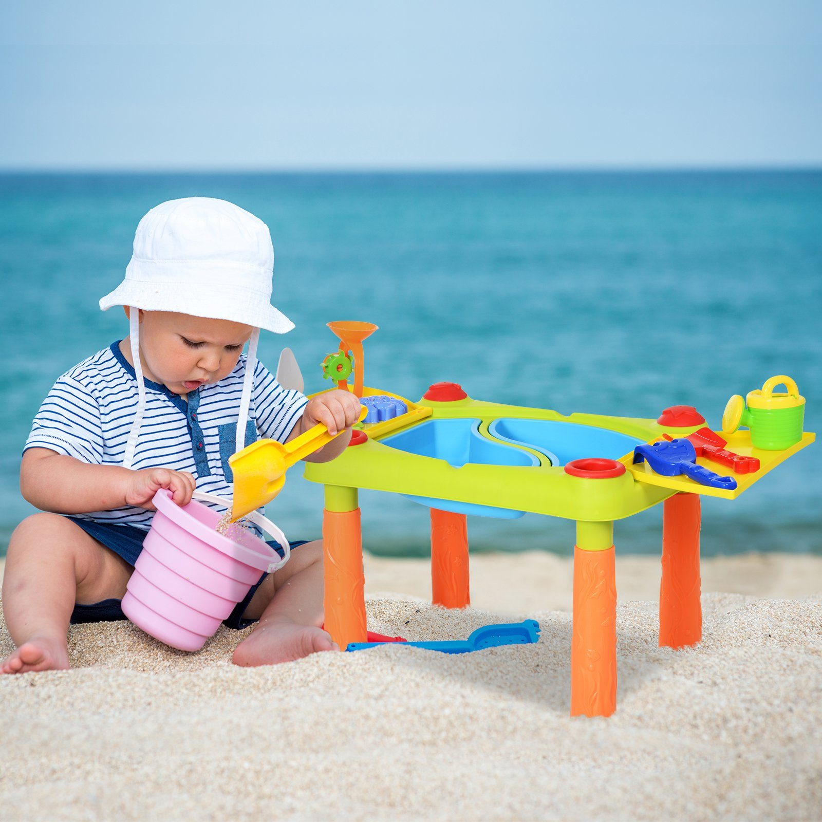 HOMCOM Sandkasten mit 16-tlg. Zubehör Spieltisch, günstig online kaufen