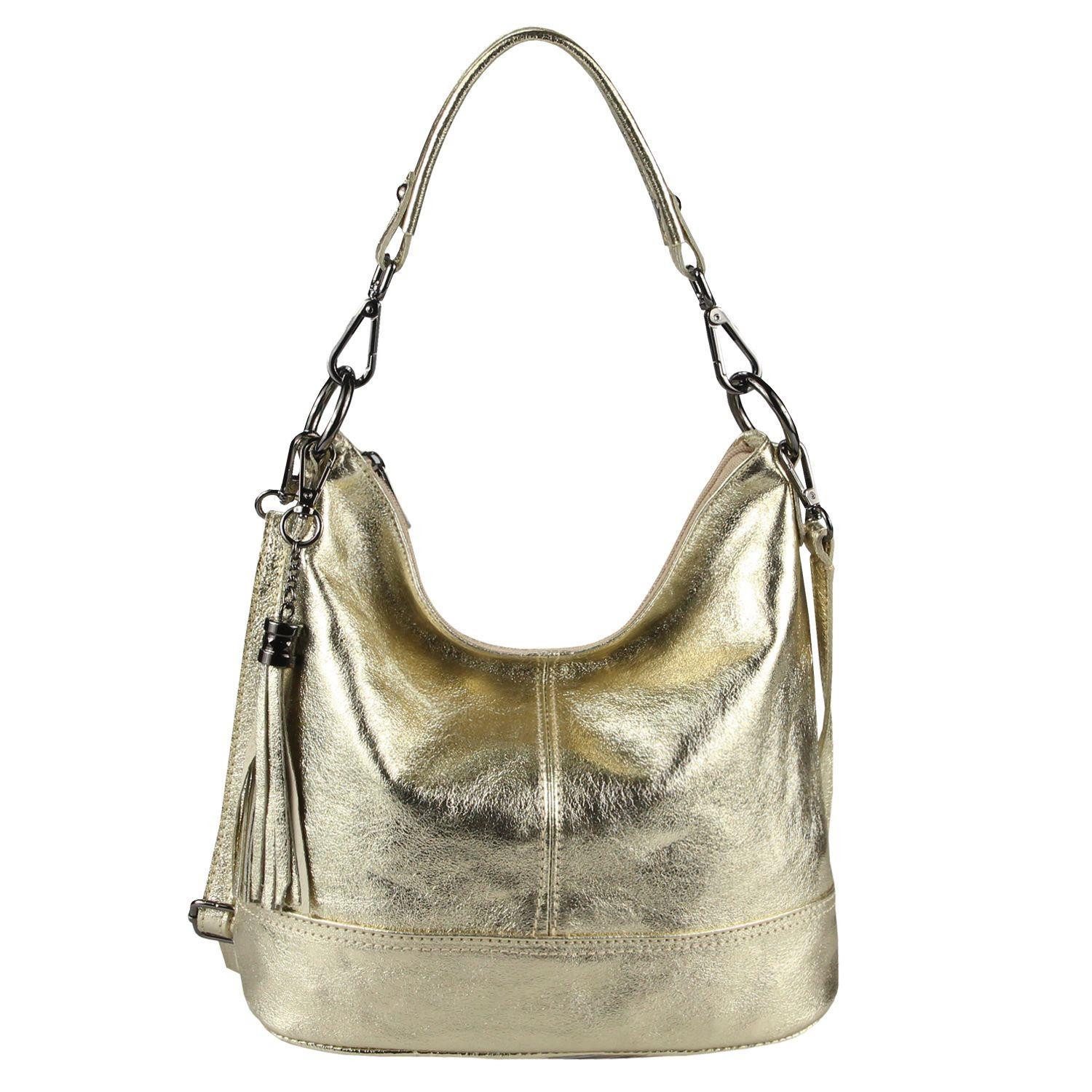 ITALYSHOP24 Schultertasche Made in Italy Damen Leder Tasche Shopper Umhängetasche Crossbody Bag, 5* LEICHT SICHER SMART MODERN & EDEL CITY HOBO BAG unterm Arm tragbar