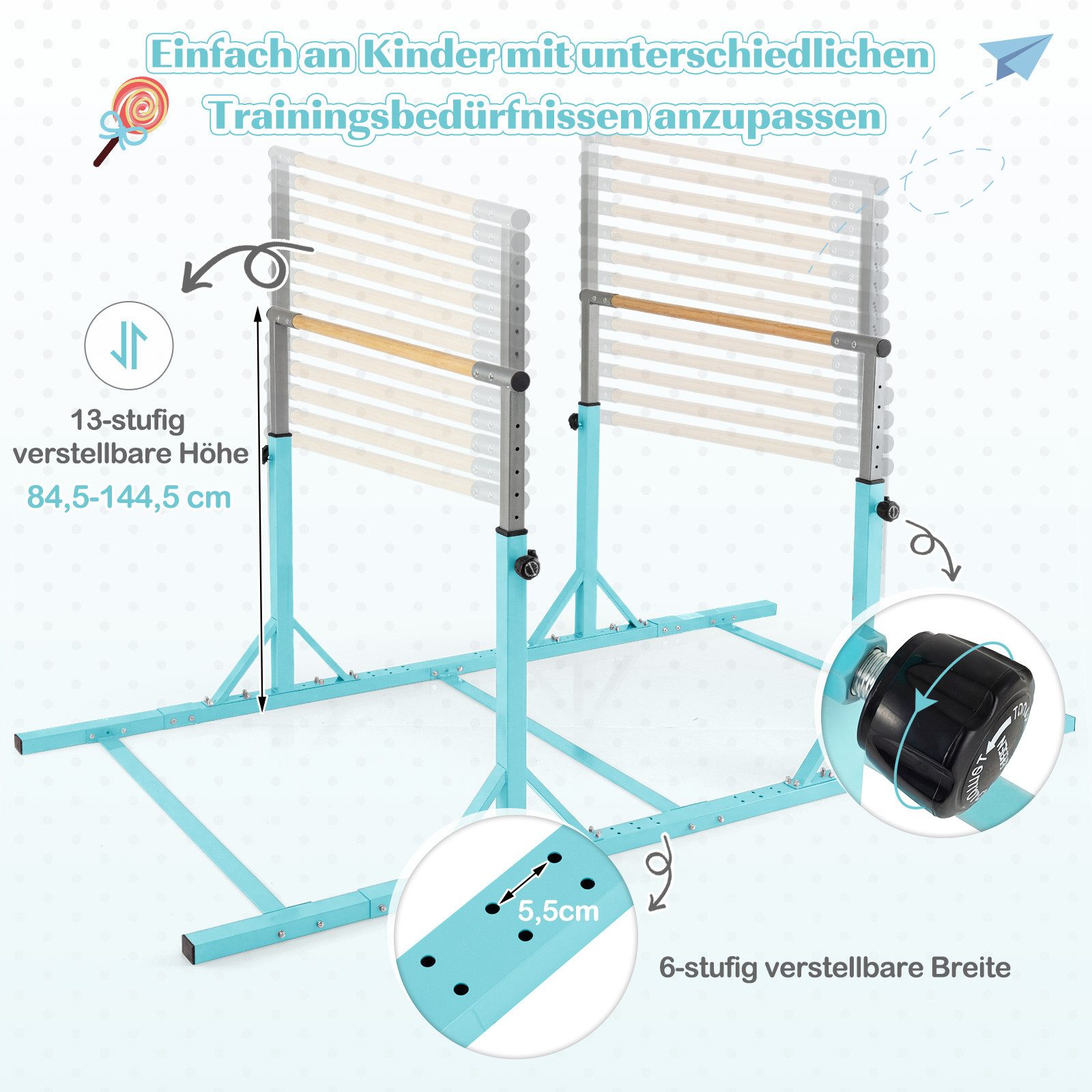 COSTWAY Turnreck, Doppelte horizontale Stangen, 250 cm Gymnastik-Barren