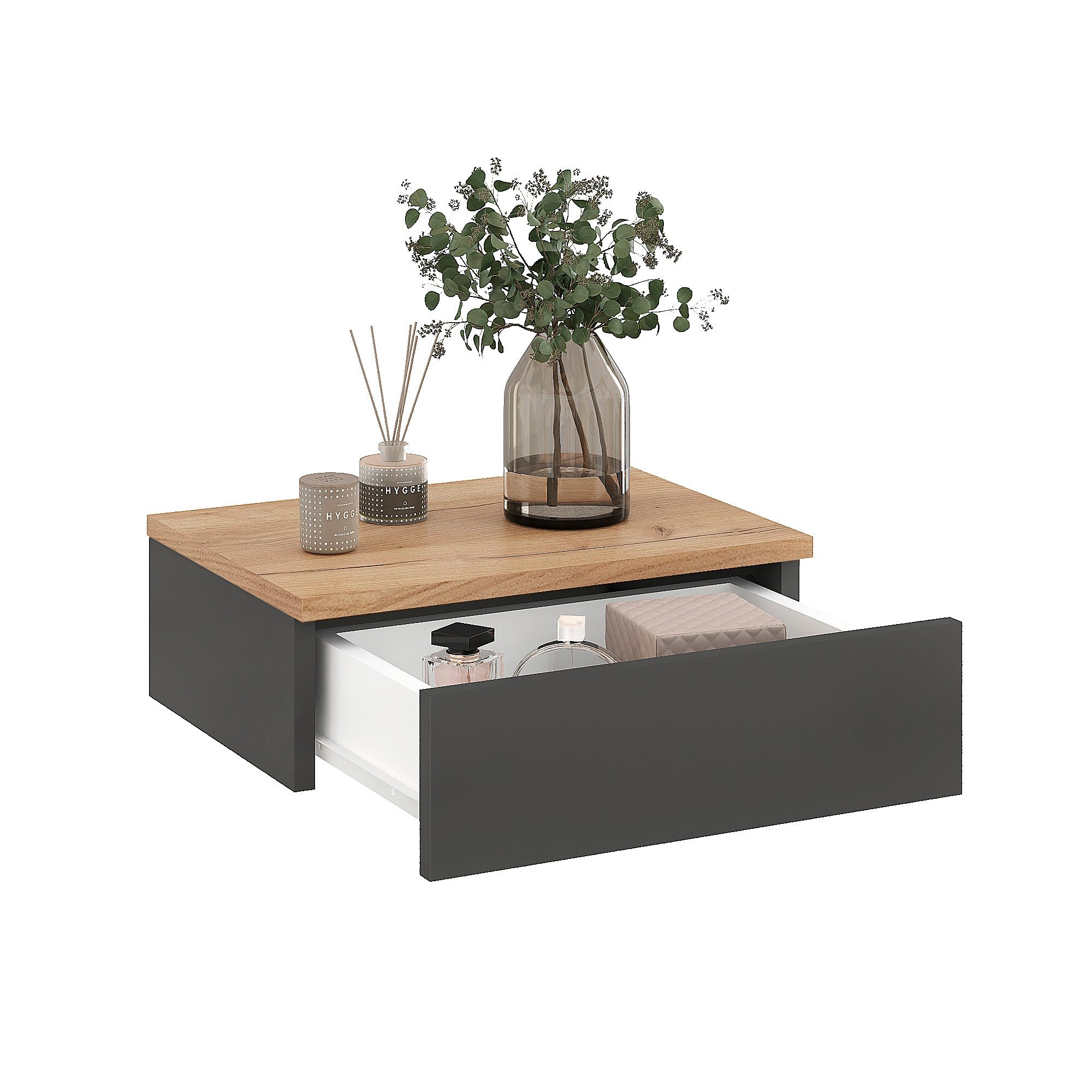 KOMTO Wandregal mit Schublade Monaco - Nachttisch Hängend Wandmontage, 1-tlg. – Bild 4 von 5