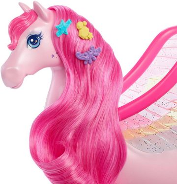 Barbie Anziehpuppe Ein verborgener Zauber, Rosafarbener Pegasus mit Hündchen