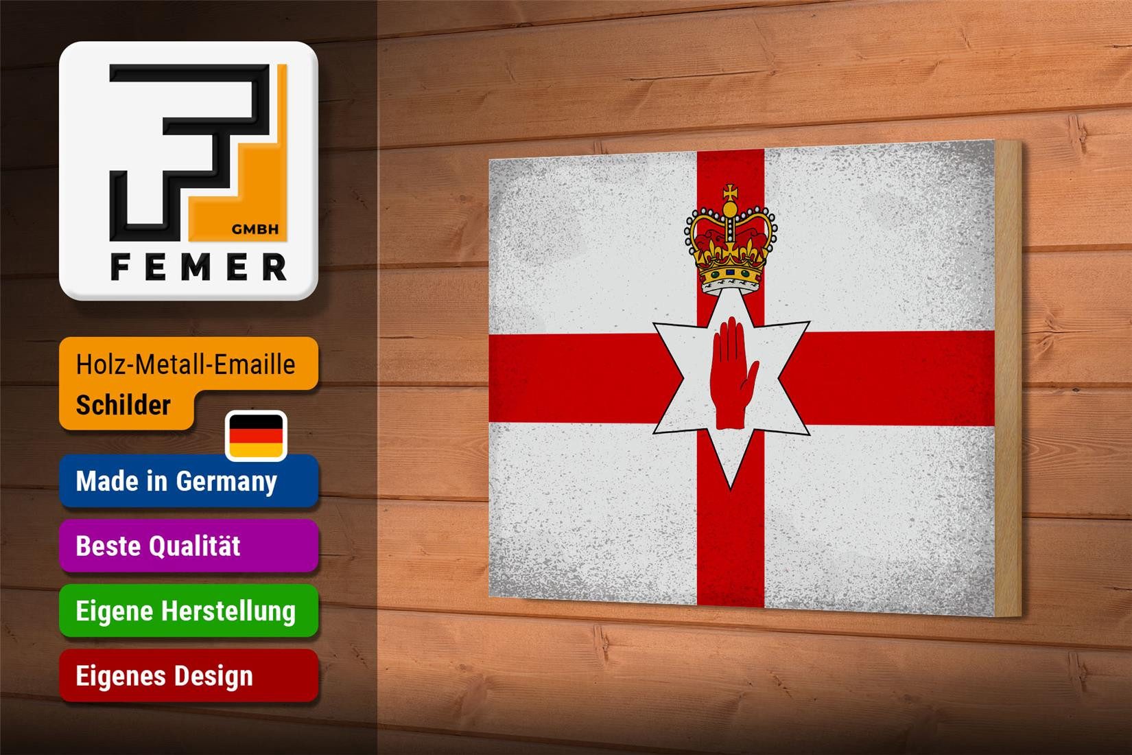 Femer GmbH Holzbild Flagge Nordirland 18x12 cm Flag Vintage, Flaggen (1 St), Glatte Holzfaserplatte (MDF), vorn beschichtet