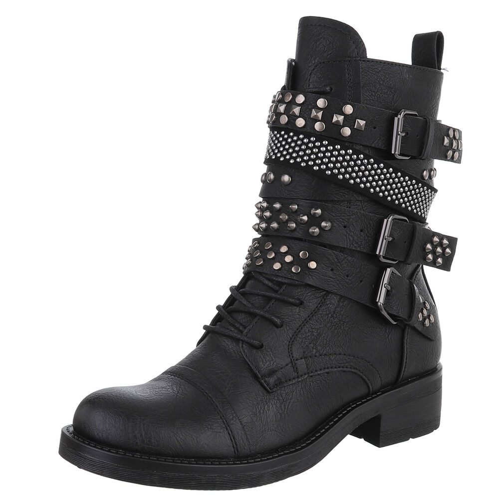 Ital-Design Bikerboots mit Nieten und Riemen günstig online kaufen