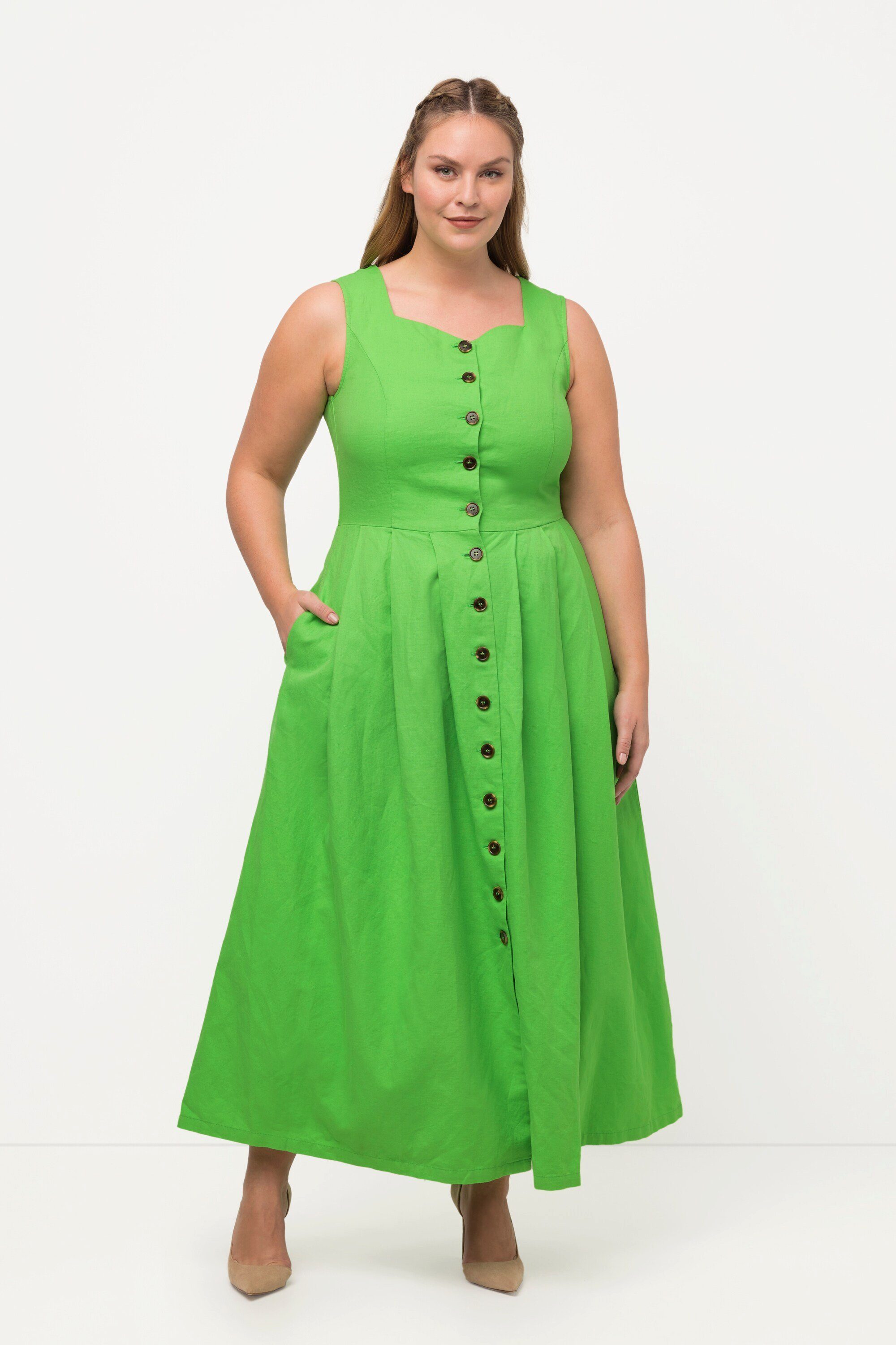 Ulla Popken Dirndl Trachtenkleid Leinenmix Herzausschnitt günstig online kaufen