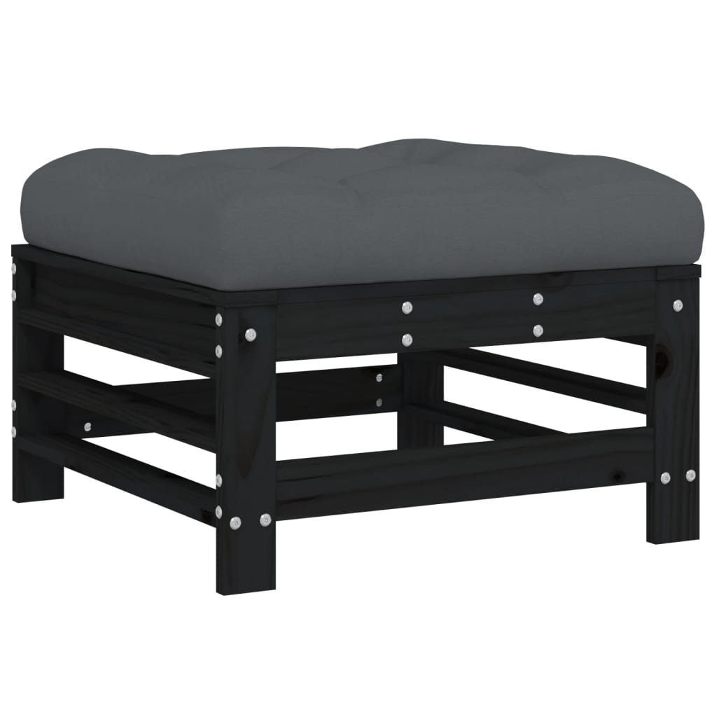 Massivholz Kissen vidaXL Kiefer, Schwarz mit Schwarze Teile Kiefer 1 Loungesofa Gartenhocker