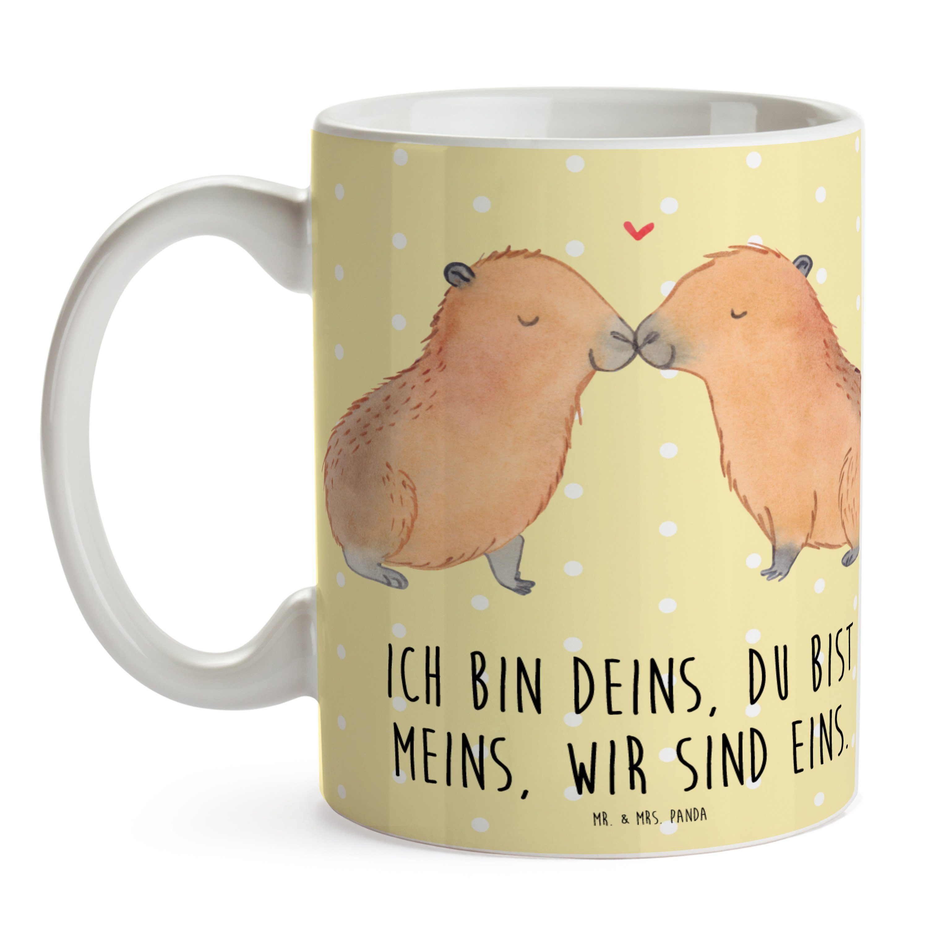 Pastell - Capybara Liebe Spr, Mr. Keramik Gelb Geschenk, Panda Mrs. lustige - Handgezeichnet, & Tasse