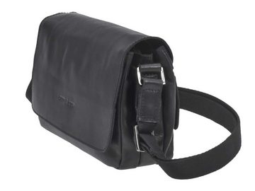 Greenburry Umhängetasche Pure Black, Schultertasche, 3 Hauptfächer, Vorfach, Reißverschlussfächer, Leder