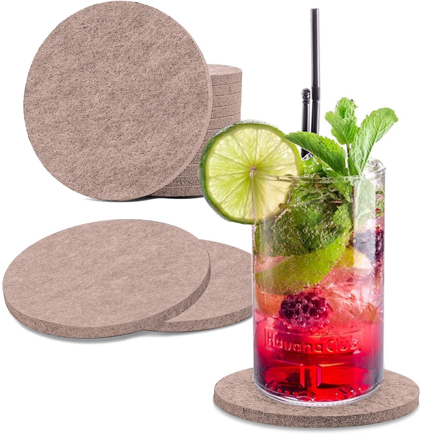 wortek Getränkeuntersetzer Filz-Untersetzer Rund für Gläser 8er Tischset, Zubehör für Tisch & Gläser, Set, 8-tlg., cm