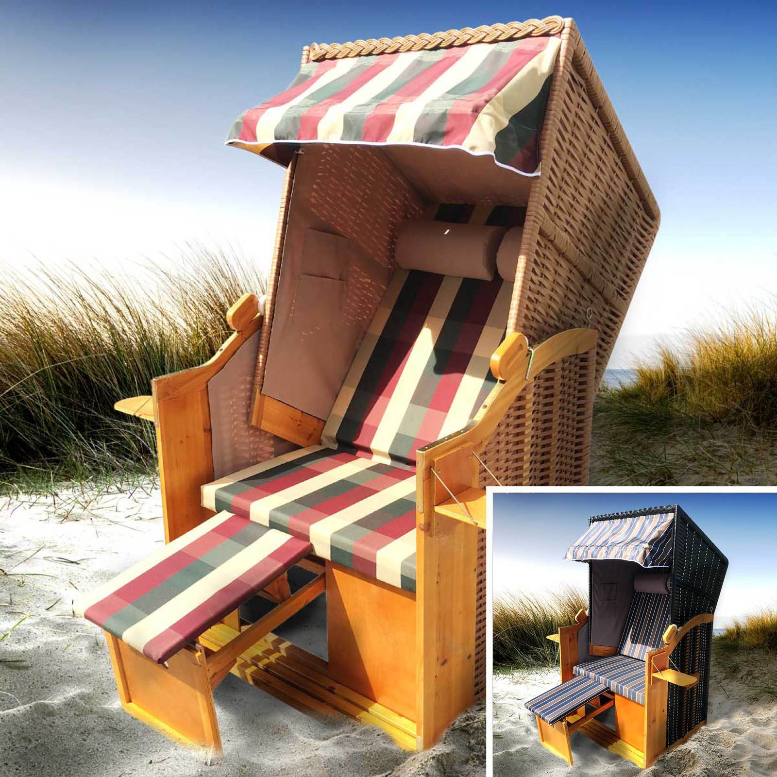 BRAST Strandkorb Helgoland für Personen 2 breit für incl. Designs Rückenlehne Einsteiger, 2 90cm Fußkissen extra verstellbare