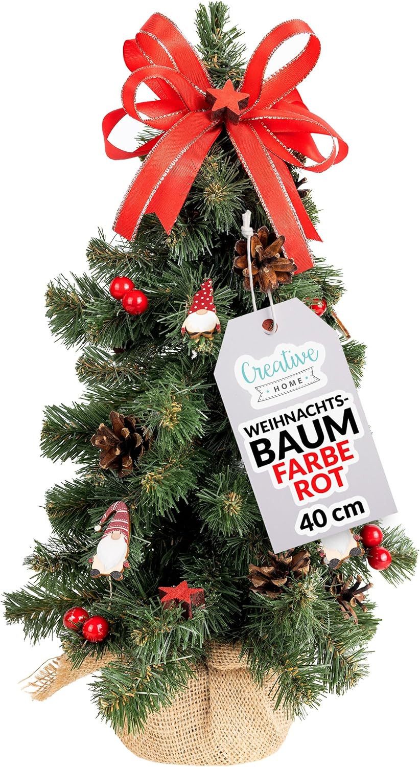 Creative Home Künstlicher Weihnachtsbaum Weihnachtsbaum Geschmückt Höhe 40 cm, Künstlicher Tannenbaum Mini, für Tisch Schreibtisch Büro