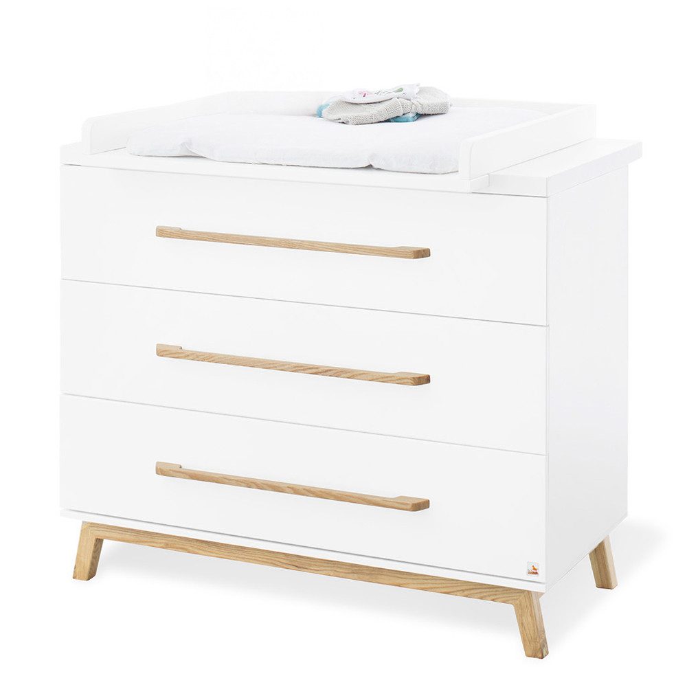 Lomadox Wickeltisch RIJEKA-134, weiß edelmatt mit Wickelaufsatz 115/98-105/58-78 cm