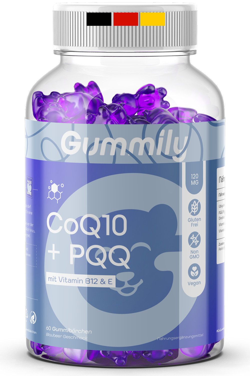 Gummily® PQQ Ubiquinol Coenzym Q10 (100 mg) - CoQ10 Gummies, 60 St., mit B12 & E - CoQ10 Kapseln alternative