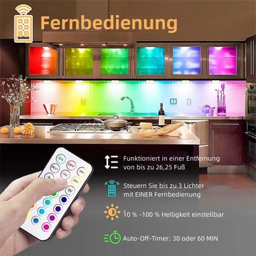 iscooter LED Nachtlicht TOUCH LIGHTS RGB Leuchte Schrankleuchten mit Fernbedienung, LED fest integriert, Tageslichtweiß, Bunt, Dimmbar RGB LED Spot Akku, Timer Rund Unterbauleuchte Ohne Kabel