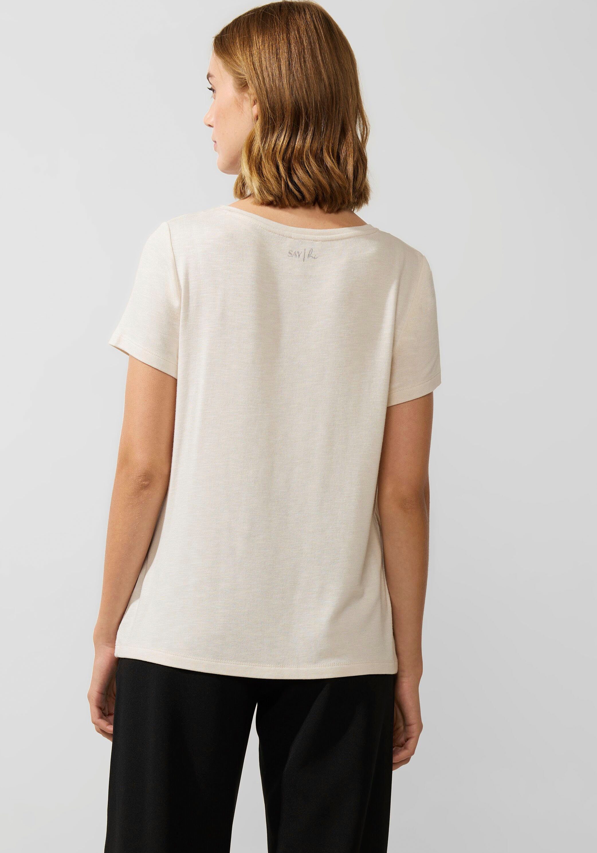 cream T-Shirt ONE mit STREET white Strasssteinen