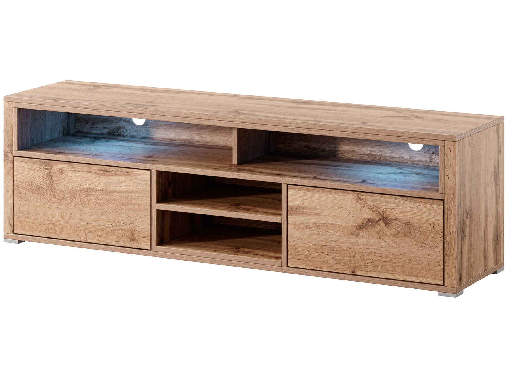 Beautysofa TV-Schrank BELLA mit 2 Klappen und 3 offenen Fächern (TV Schrank Wotan mit Schwarz Hochglanz oder Grau Hochglanz, TV-Lowboard mit LED-Beleuchtung) Breite: 137 cm