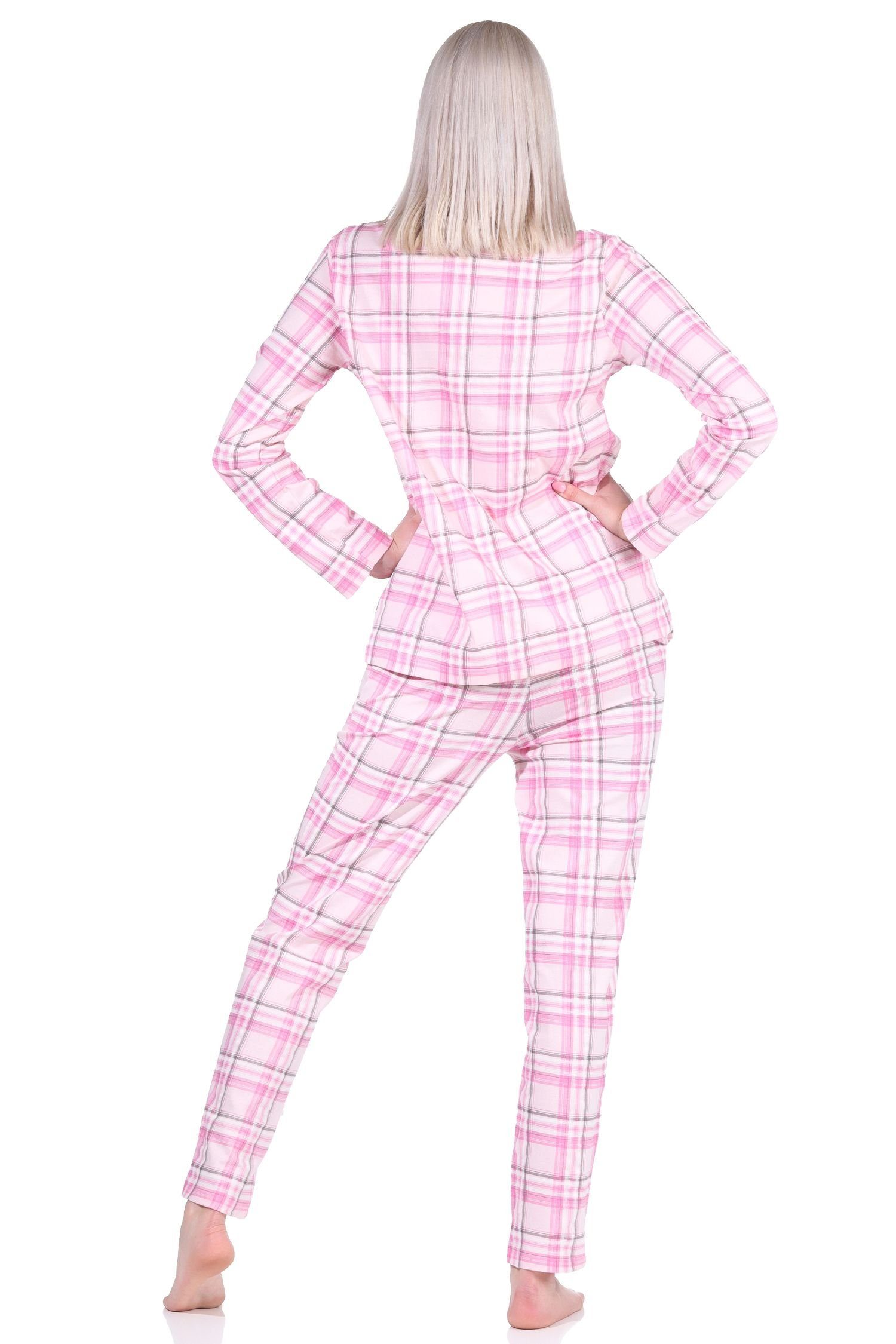 Normann Pyjama Damen durchknöpfen Karo aus Optik Single zum rosa Pyjama in Jersey