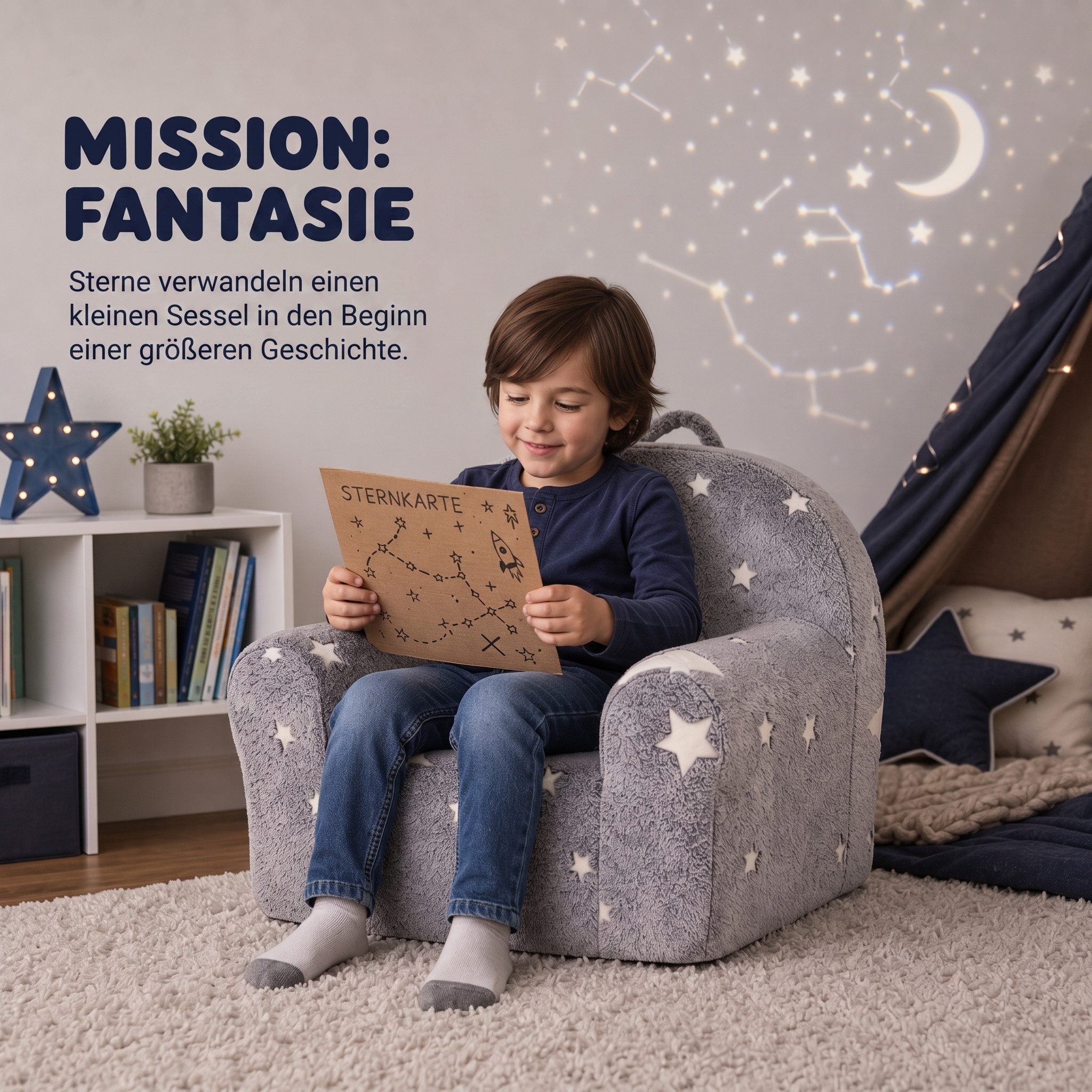 Jiexi Kindersofa Kindersessel Leuchtet im Dunkeln mit Sternen Plüsch Kindersofa – Bild 5 von 5