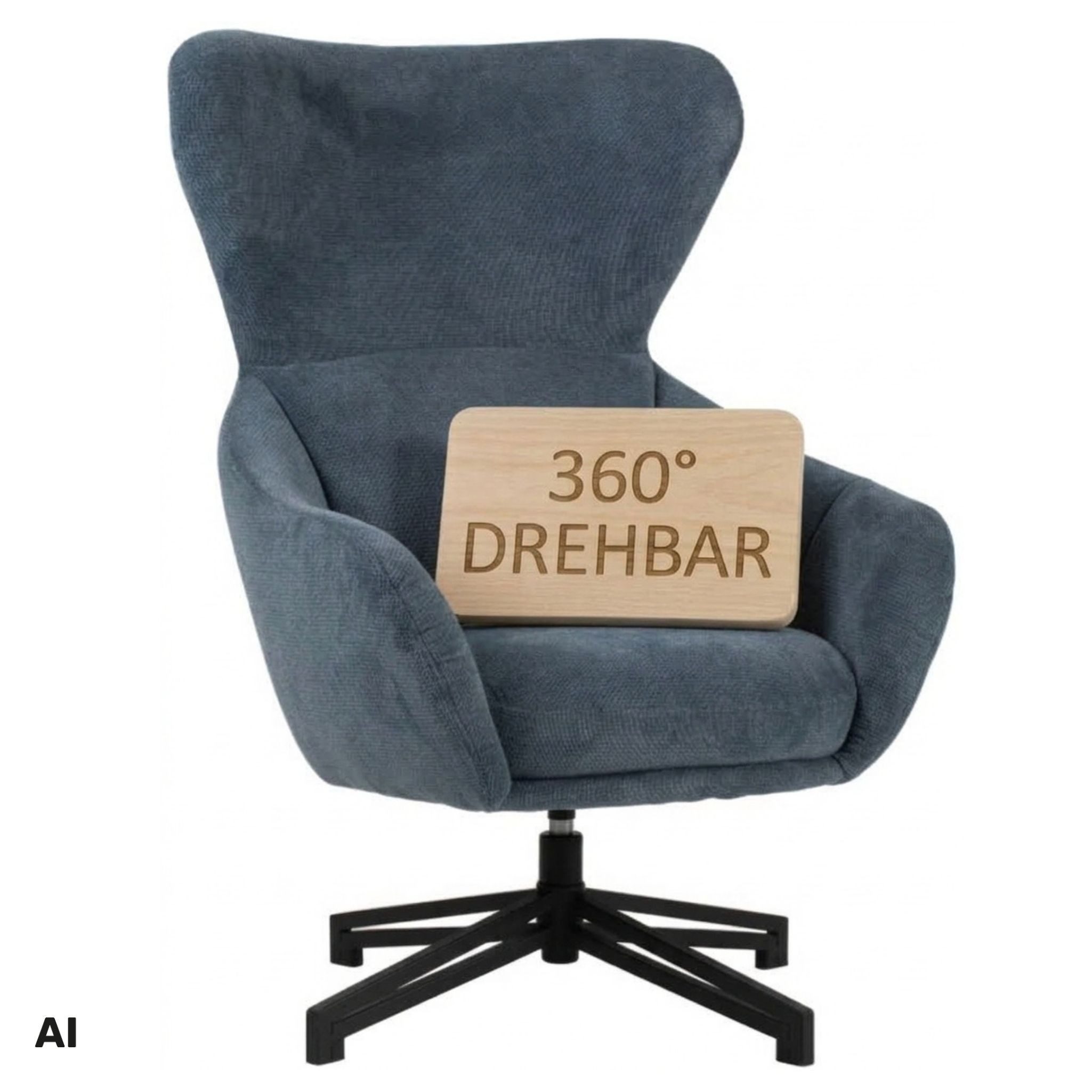 MR.DEKO Ohrensessel Ohrensessel Marconia blau drehbar (Einzelsessel – zerlegt geliefert, einfache Montage zuhause, 1-St), Mit geschlossener Rückenlehne, Armlehnen & 360° Drehfunktion