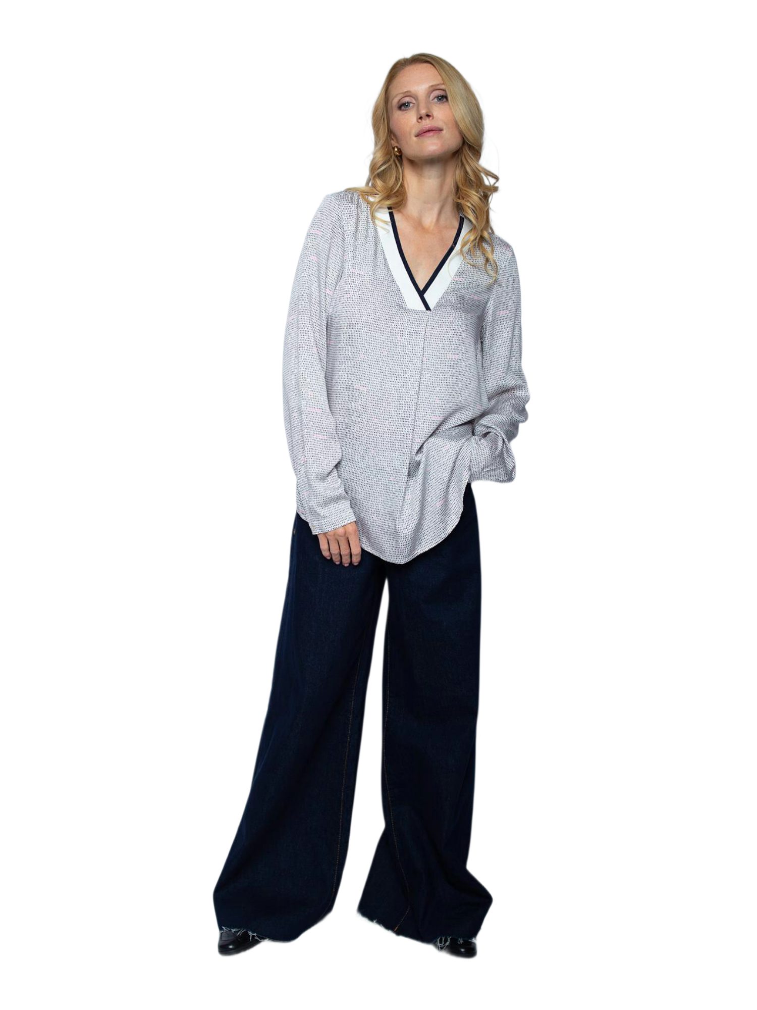 Emily Van Den Bergh Blusenshirt weiß,Freizeit,Viskose,Unifarben,V-Ausschnitt,Lang,Relaxed Fit
