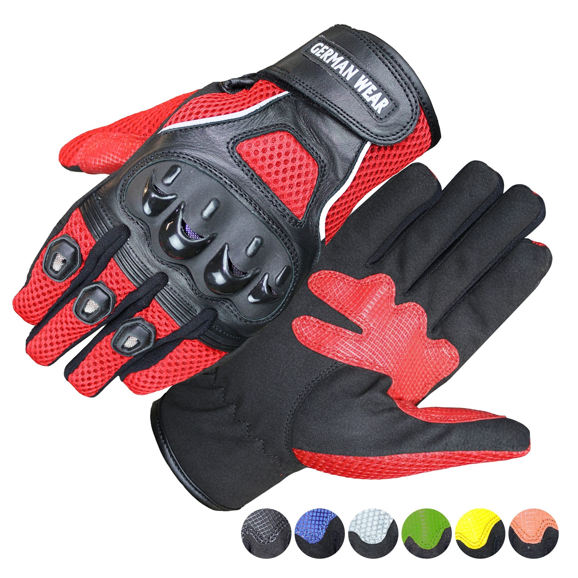 German Wear Motorradhandschuhe GW400G-M9 Motocross Biker Handschuhe Leder- & Textilhandschuhe in 6 Farben