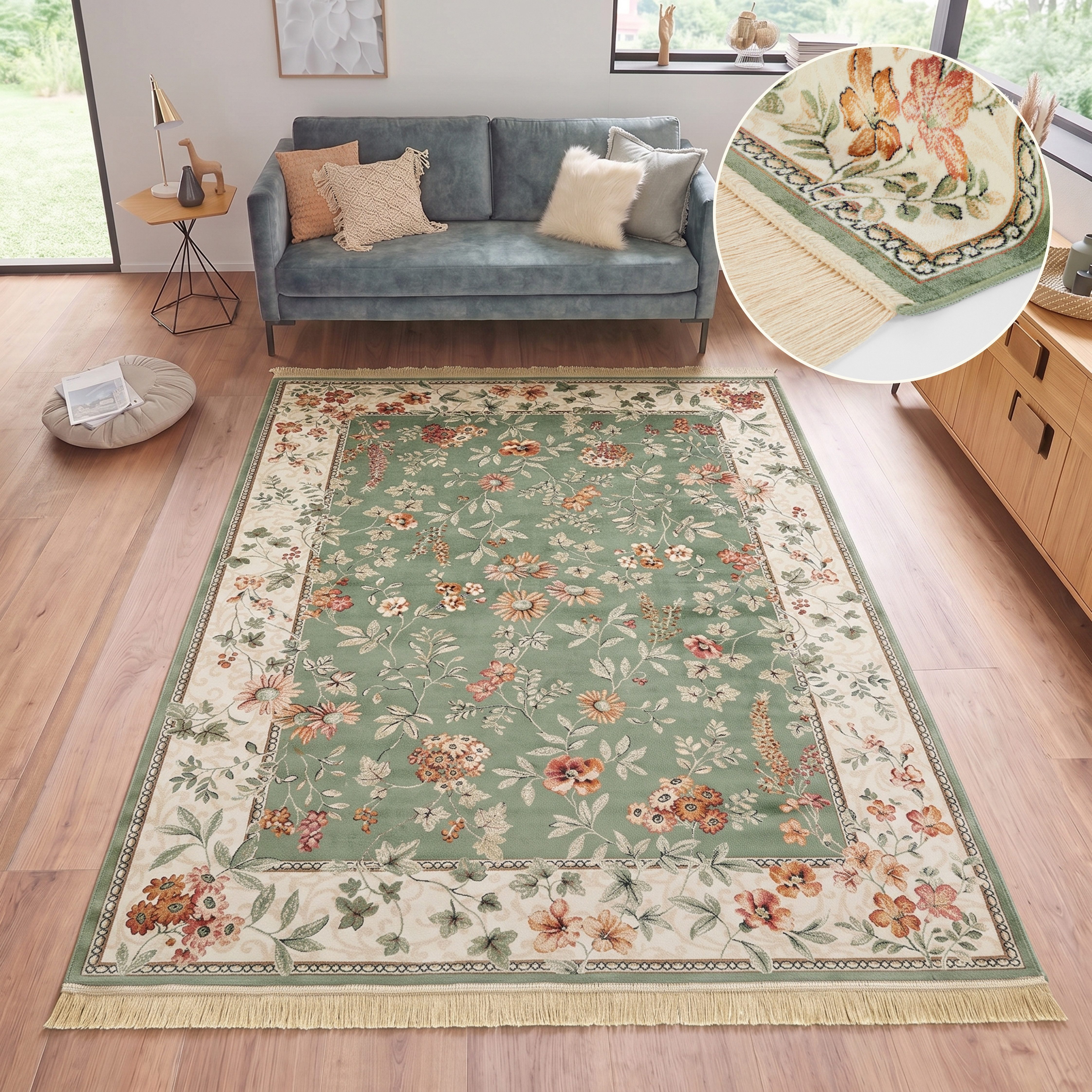 HANSE Home Teppich Orient Flowers, rechteckig, Höhe: 5 mm, Kurzflor mit Fransen, Orient, Wohnzimmer, Schlafzimmer, Esszimmer