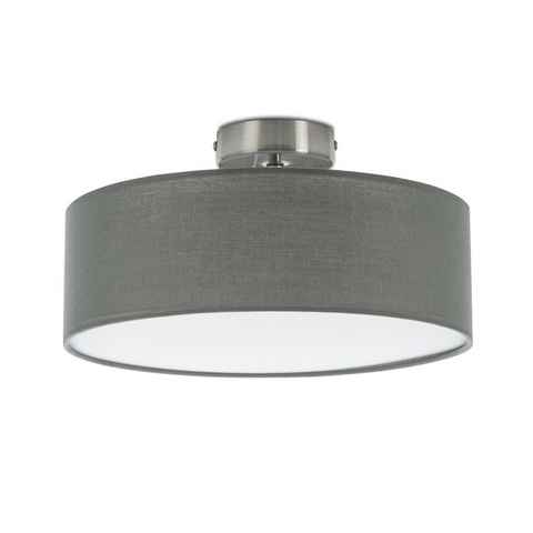 Briloner Leuchten Deckenleuchte 3375-024, Stoffschirm, ohne Leuchtmittel, Warmweiß, Deckenlampe, 30x16cm, Grau, max.40W, E27, Wohnzimmer, Schlafzimmer