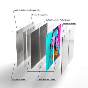 DEQORI Herdblende-/Abdeckplatte 'Trendiges Frauenporträt', Glas, (2 tlg), Glas Herdabdeckplatte Ceranfeld Herd