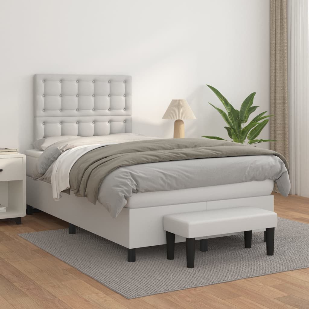 vidaXL Boxspringbett, Boxspringbett mit Matratze Weiß 120x200 cm Kunstleder günstig online kaufen