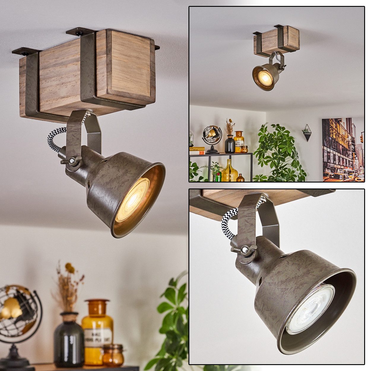 hofstein Deckenleuchte moderne Deckenlampe aus Metall/Holz günstig online kaufen
