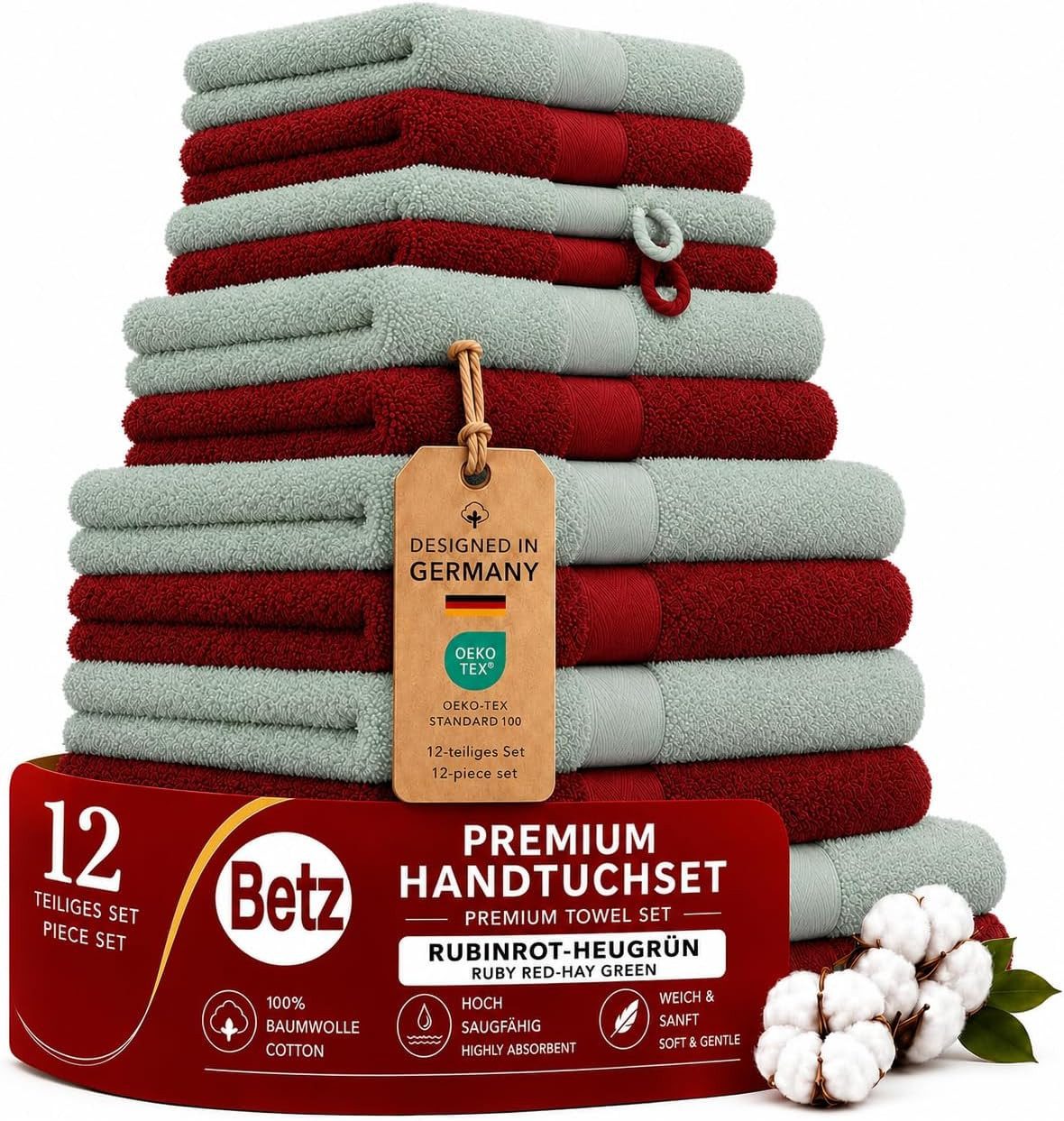 Betz Handtücher Premium Handtuch-Set 12-tlg., 100% Baumwolle (Set, 12-St), Duschtücher,Handtücher, Gästetücher, Seiftücher,Waschhandschuhe