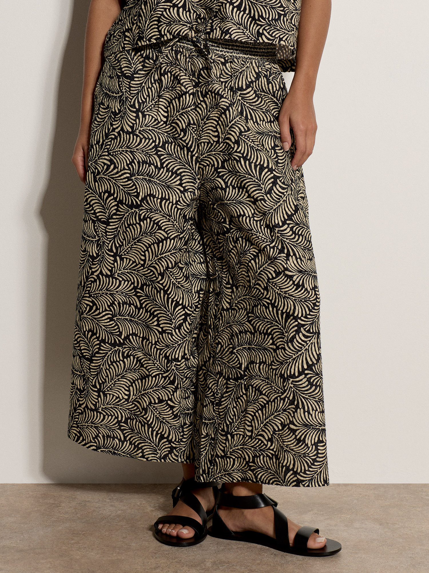 Apricot Culotte Culotte-Hose aus Baumwolle mit Blattmuster Elastischer Bund