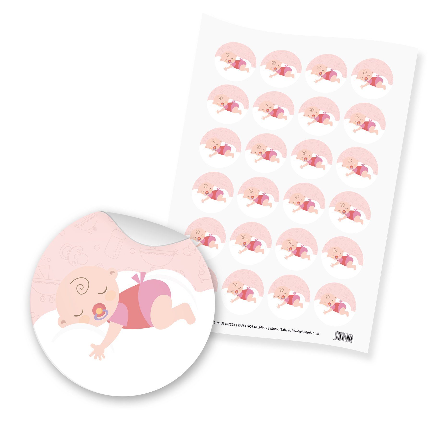 itenga Aufkleber itenga 24x Sticker "Baby auf Wolke" (Motiv 145) rosa pastell