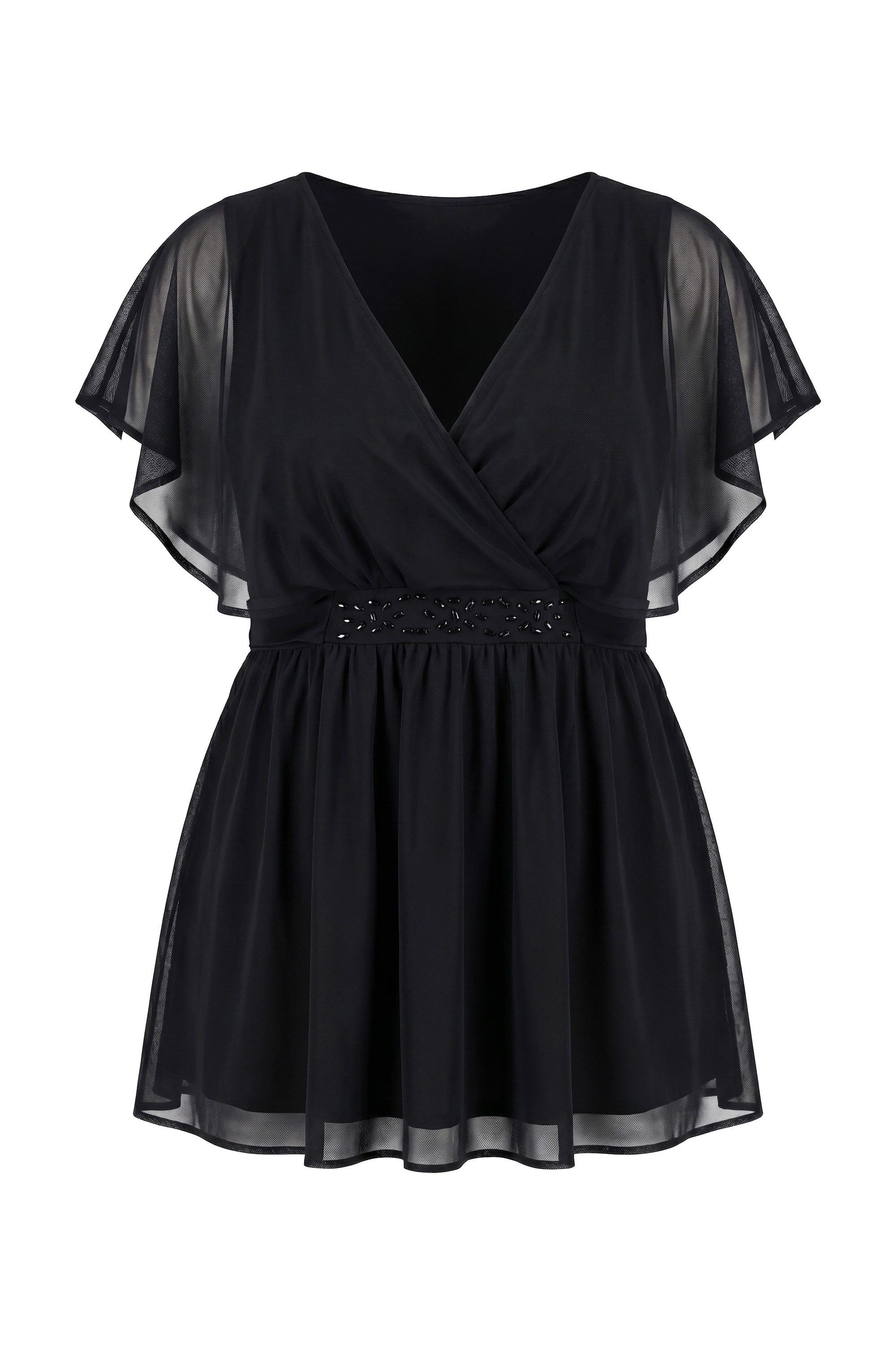 Ulla Popken Tunika Tunika Chiffon-Überwurf Flügel-Halbarm