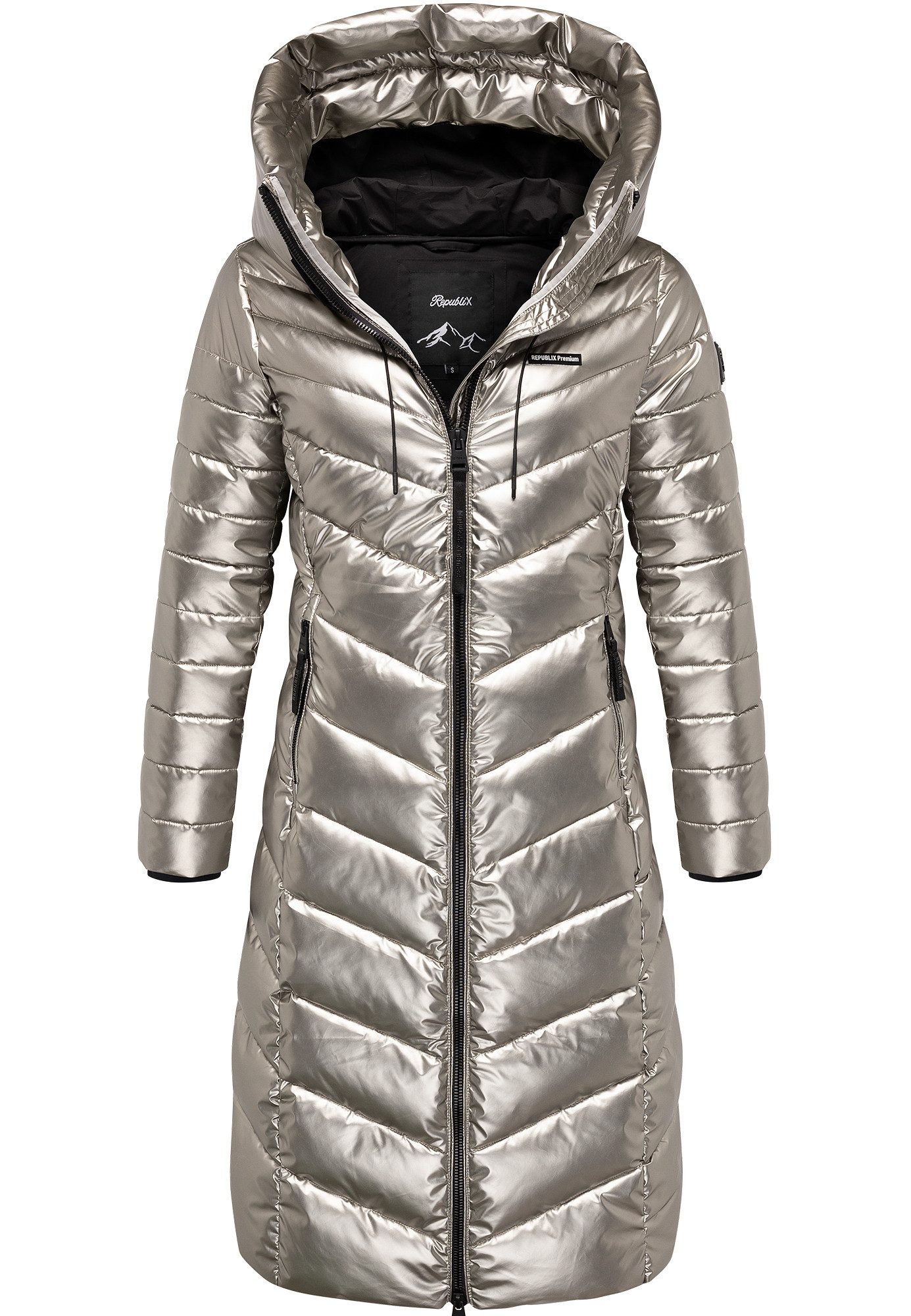 REPUBLIX Winterjacke HANA Damen Gefütterte Glanz Winter Jacke Mantel Parka mit großer Kapuze