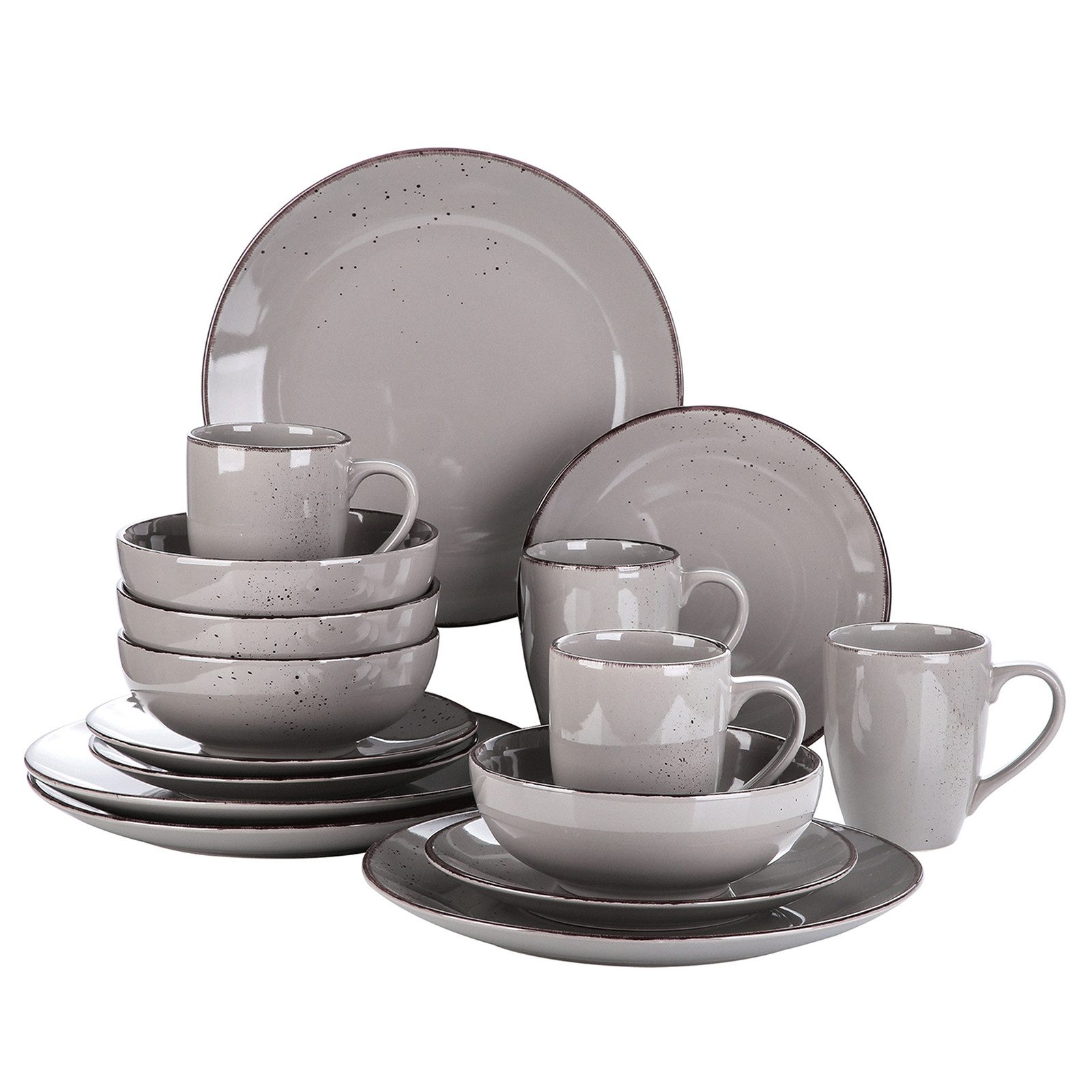 vancasso Geschirr-Set 16-tlg Geschirrset für 4 Personen, Steingut, Grau (16-tlg), 4 Personen, Steingut