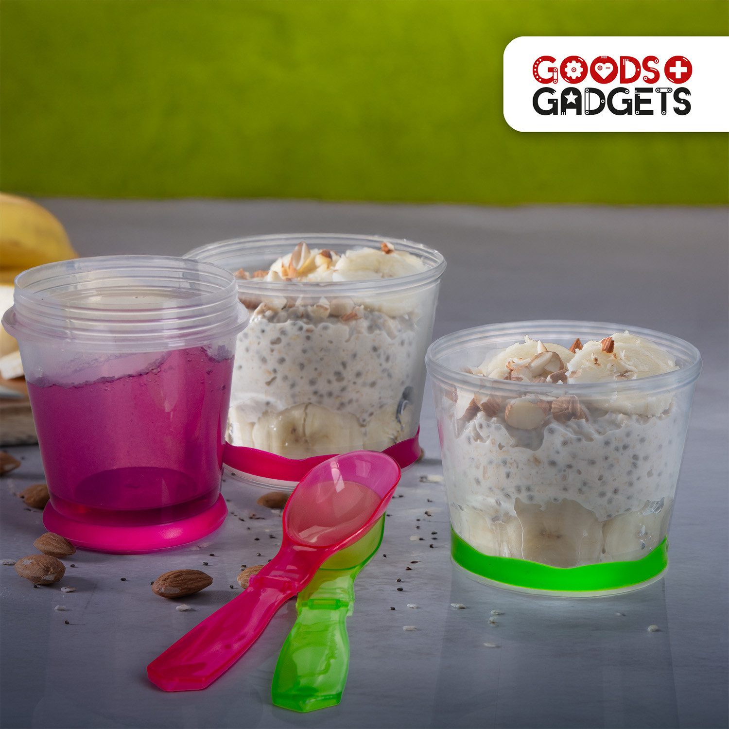 Goods+Gadgets Aufbewahrungsbecher GOODS+GADGETS Müsli To-Go Becher 2in1 mit Kühlfach & Klapp-Löffel, (Milchkühlfach & Klapp-Löffel), Joghurt 2-Go Reise-Becher