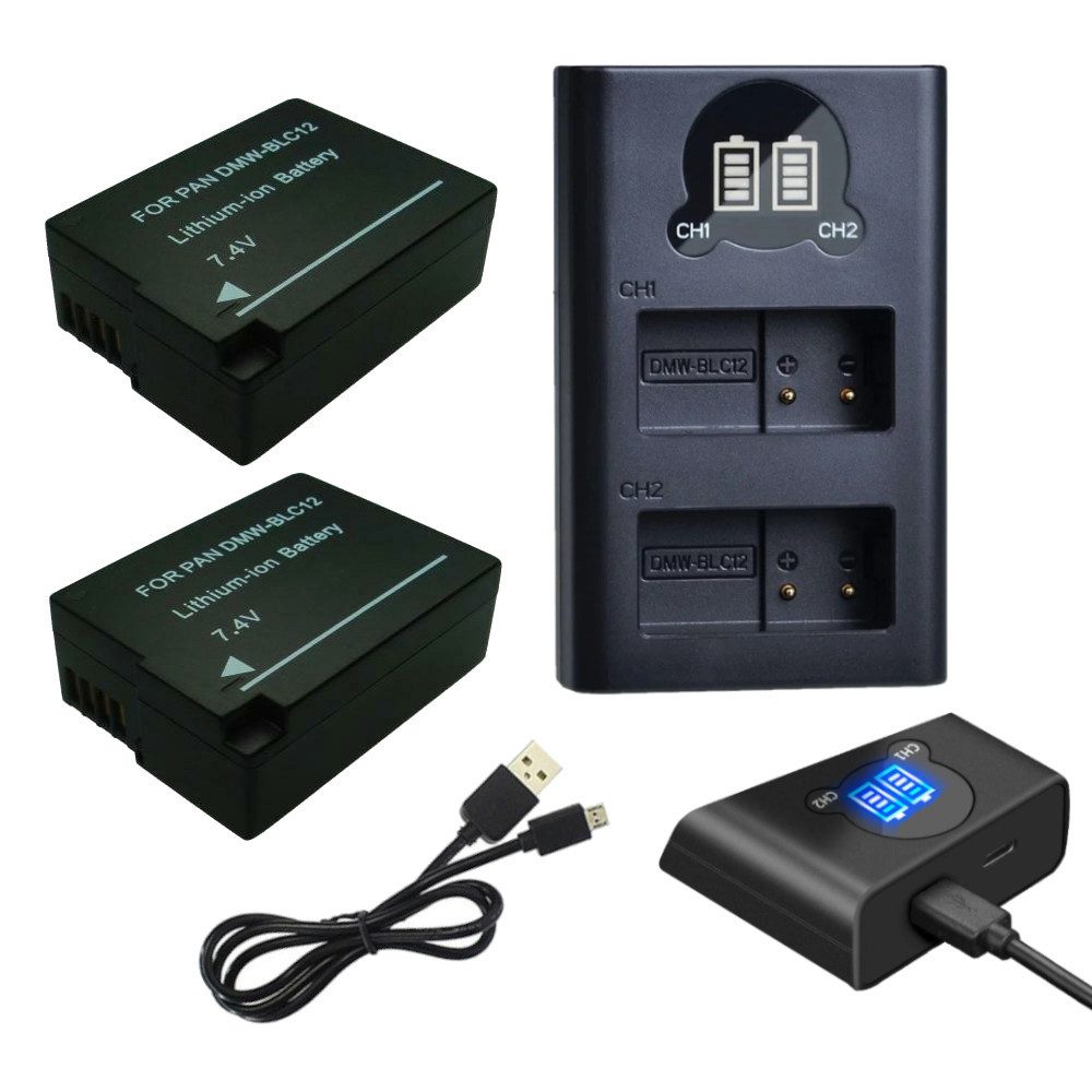 Trade-Shop 3in1 Set passend für Leica BP-DC12 Q-P CL QV-Lux4 / 5 Ladegerät + 2x Kamera-Akku Li-Ion 1250 mAh (7,4 V), Mit USB Ladekabel