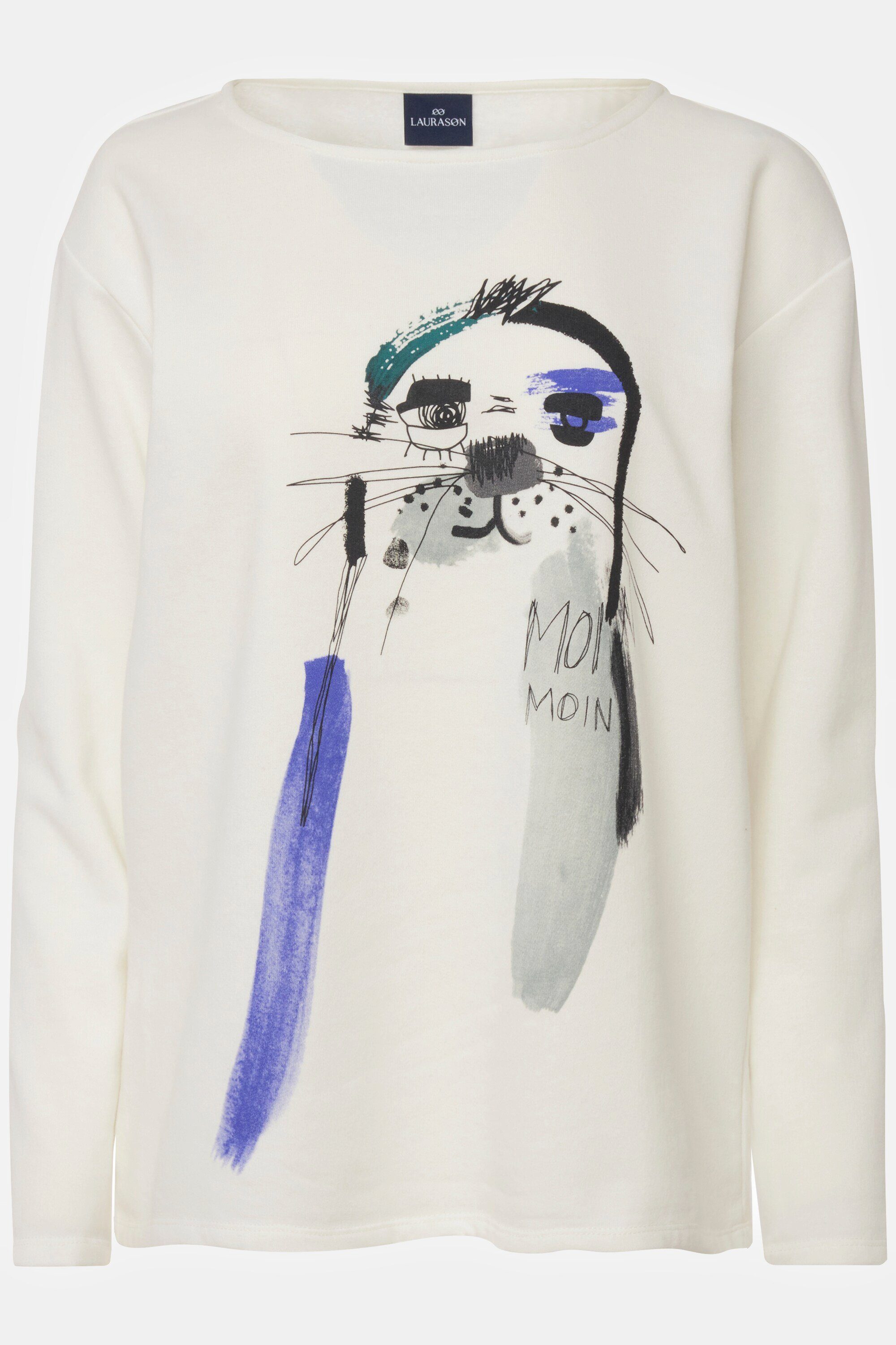 Laurasøn Sweatshirt Sweatshirt oversized Langarm Rundhals offwhite Print Robben