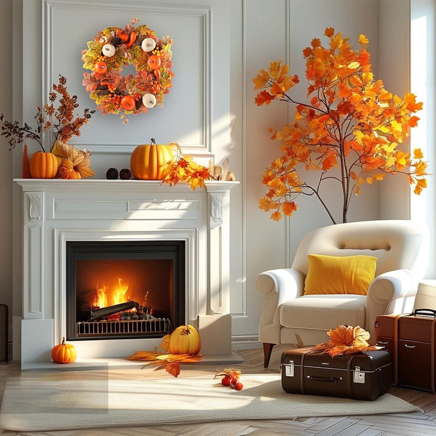 Kunstkranz Türkranz Herbst,50 cm Künstlicher Ahorn Tannenzapfen Türkranz, Coonoor, für Halloween Erntedank, Türkranz Herbst Außen – Bild 5 von 5