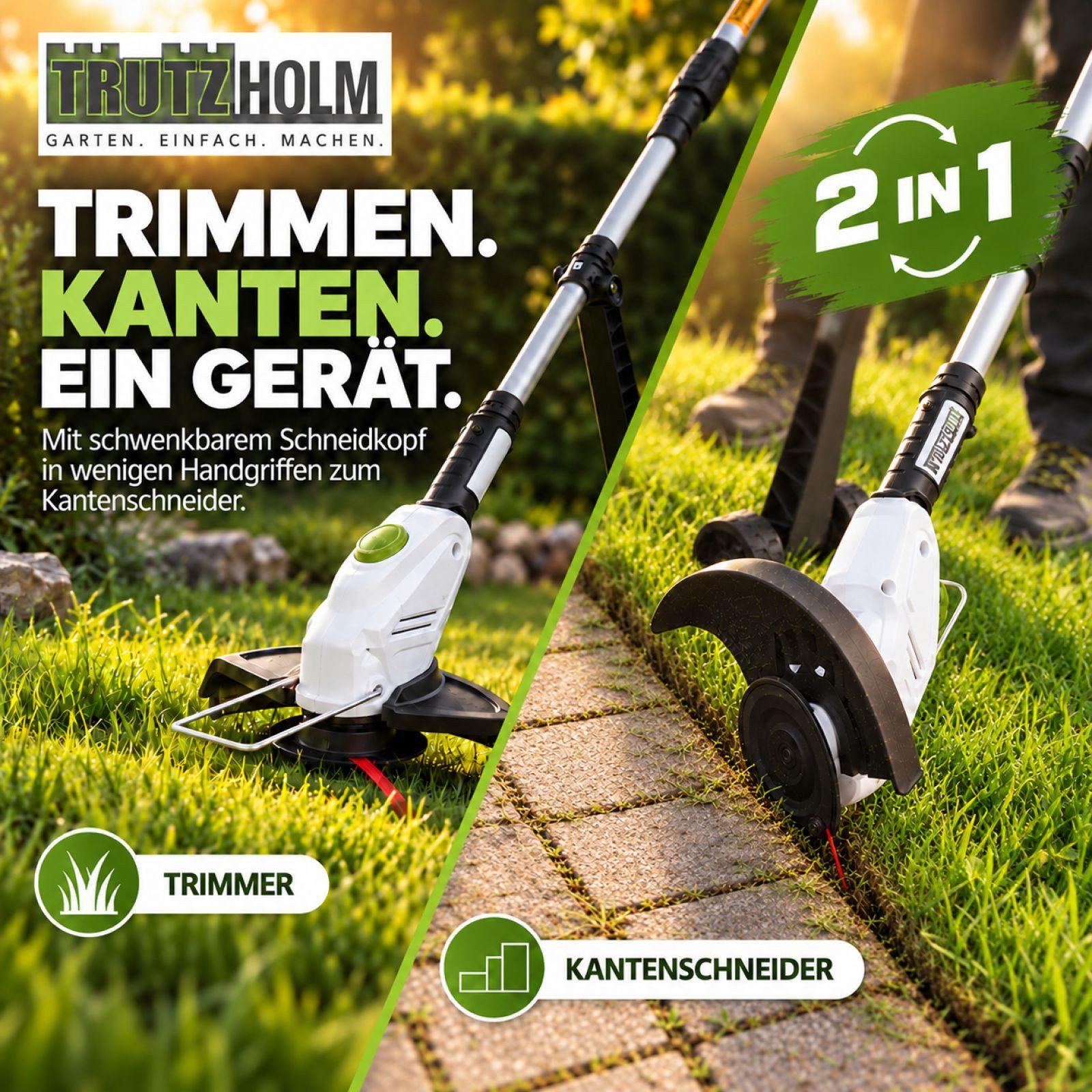 TRUTZHOLM Akku-Rasentrimmer 20 V 2,0 Ah Akku & Ladegerät Schnittkreis 26 cm inkl. 20x Nylonmesser, 26 cm Arbeitsbreite Messer, (Komplett-Set, Inkl. Akku und Lad – Bild 4 von 5