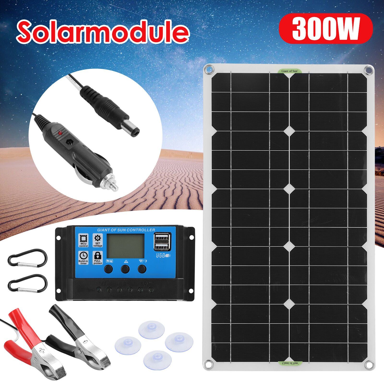 markenlose Solaranlage 300W 12V Solarpanel Solarmodul 30A Ladegerät USB Kit, (1-St) | Solaranlagen