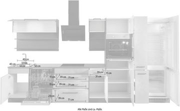 HELD MÖBEL Küchenzeile Tulsa, ohne E-Geräte, Breite 380 cm, schwarze Metallgriffe, MDF Fronten