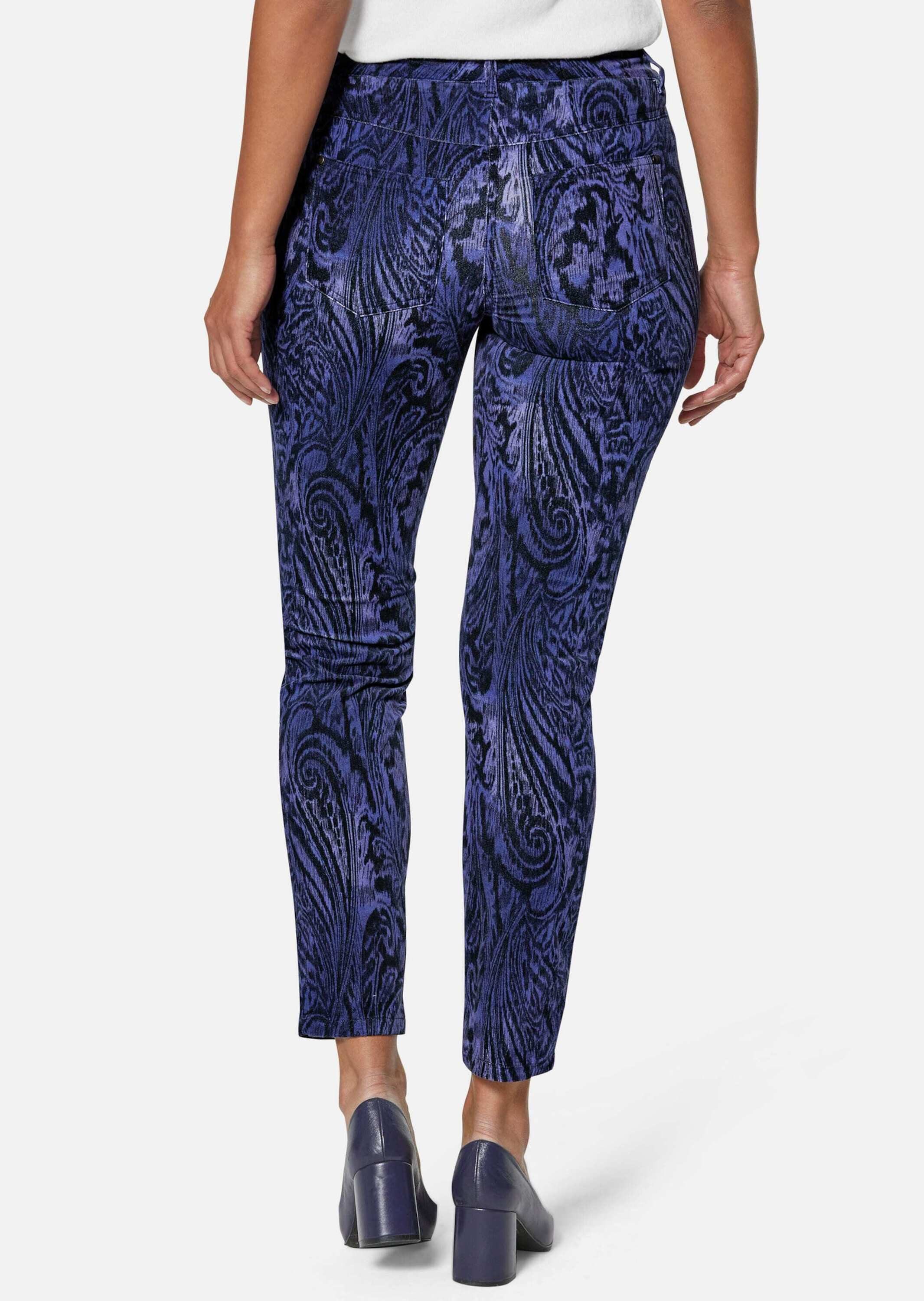 MADELEINE Stoffhose Schlanke Hose mit Paisley-Print, Stretch Detailverliebtes Muster, V-Passe hinten, Reißverschluss