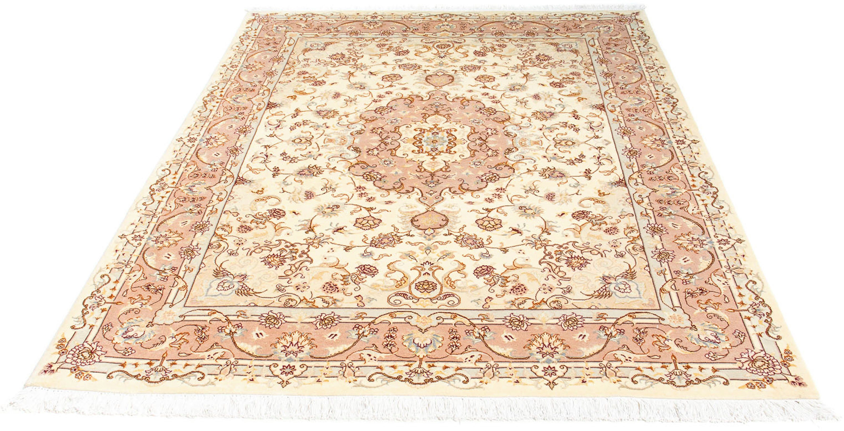 Orientteppich Perser - Täbriz - Royal - 196 x 149 cm - beige, morgenland, rechteckig, Höhe: 7 mm, Wohnzimmer, Handgeknüpft, Einzelstück mit Zertifikat